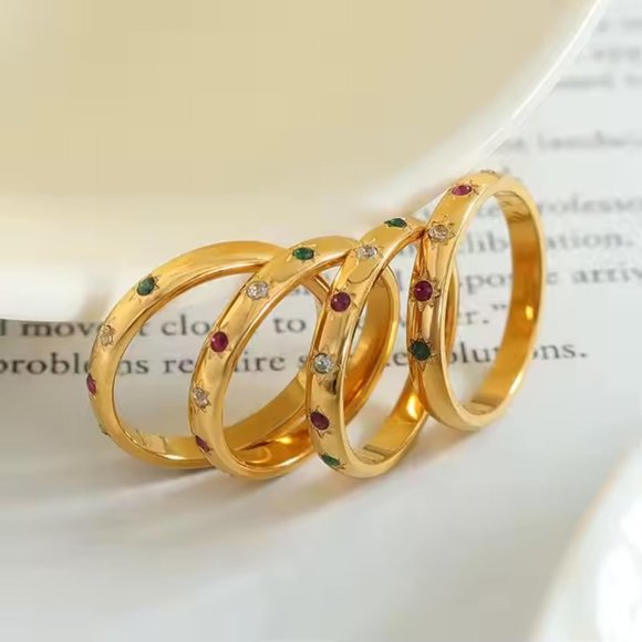 Jewelry - Stainless Steel BOHO Gold Waterproof Jewelry Zircon Star Stacking Rings Women